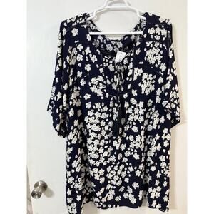 NWT Evans Women's Blue Crinkle Ladder Lace Boho Tassel Bow Tie Top - Size 26/28